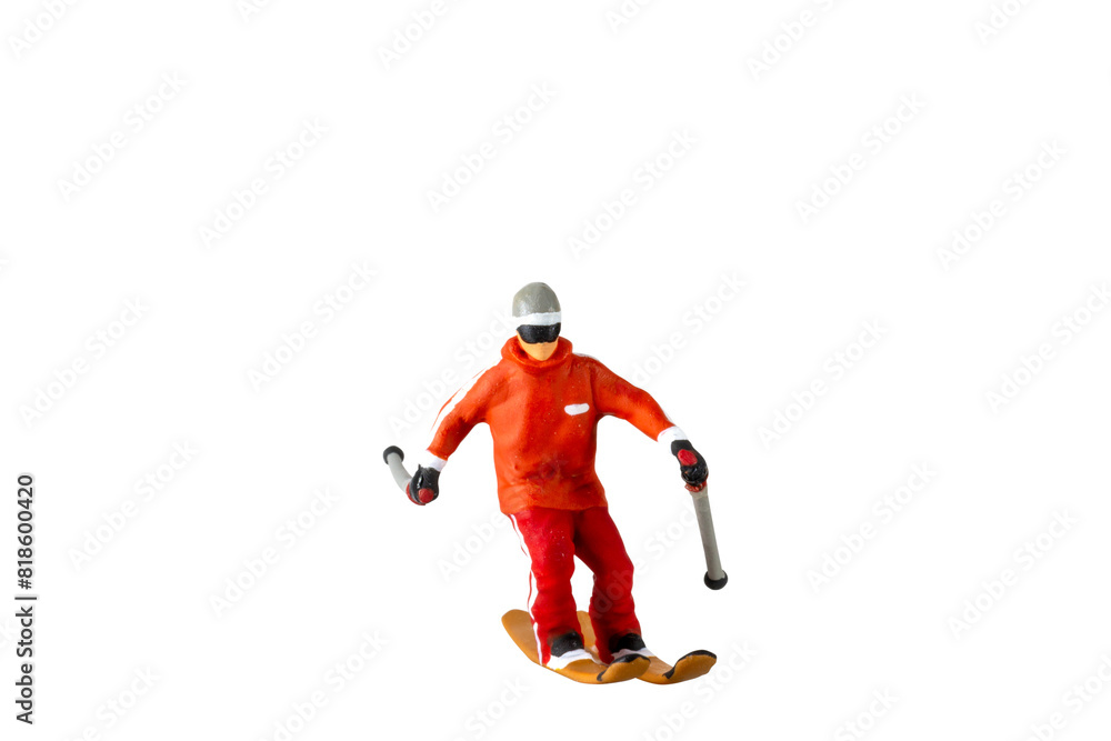 Fototapeta premium Miniature people , A skier full length Isolated with clipping path