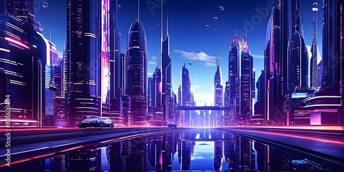 futuristic cityscape with buildings and streets mirroring in perfect symmetry