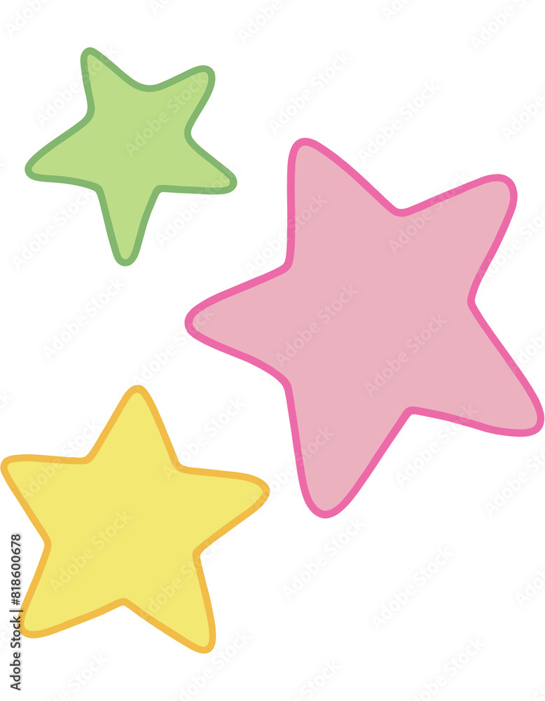 Three stars, yellow, pink, green Three stars, yellow, pink, green