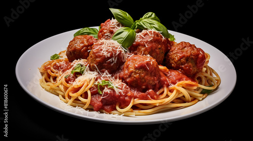 Spaghetti and Meatballs with white background. generative ai