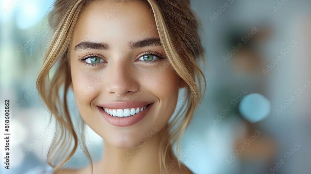 A woman smiling with her eyes open. A woman smiling with her eyes open.