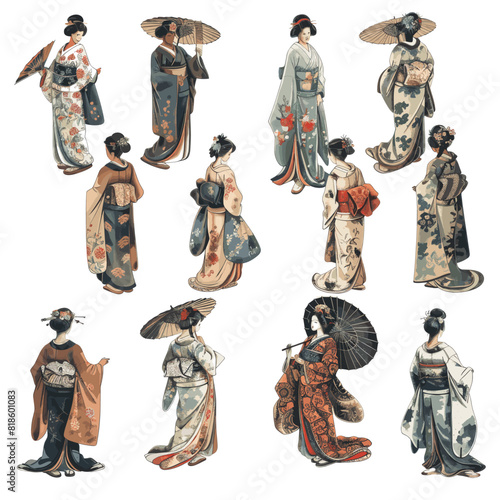 Set of graphic geisha. Desain ilustration of japan