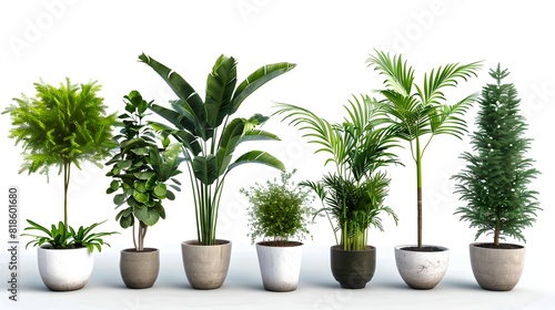 Beautiful potted plants styled for home decor. Various types of indoor plants. Perfect for modern home interiors. Digital art representation. AI