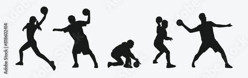 Dodgeball players silhouette. isolated on white background. Vector illustration.