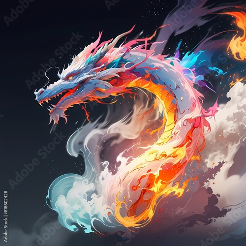 Colorful 3D dragon animation with fire, suitable for background or design on a t-shirt  photo