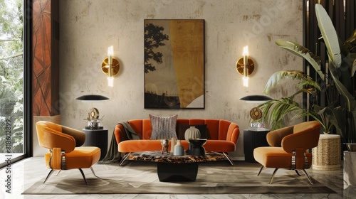 Stylish living room featuring creative lamps with a vintage shape, combining modern decor with retro charm