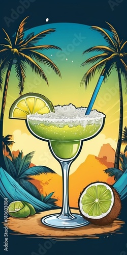 illustration of a glass of fresh cocktail drink to enjoy summer. suitable for t-shirt designs. summertime drinks