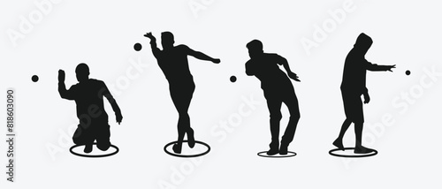 Petanque set silhouettes vector illustration.