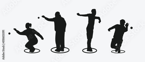 Petanque set silhouettes vector illustration.