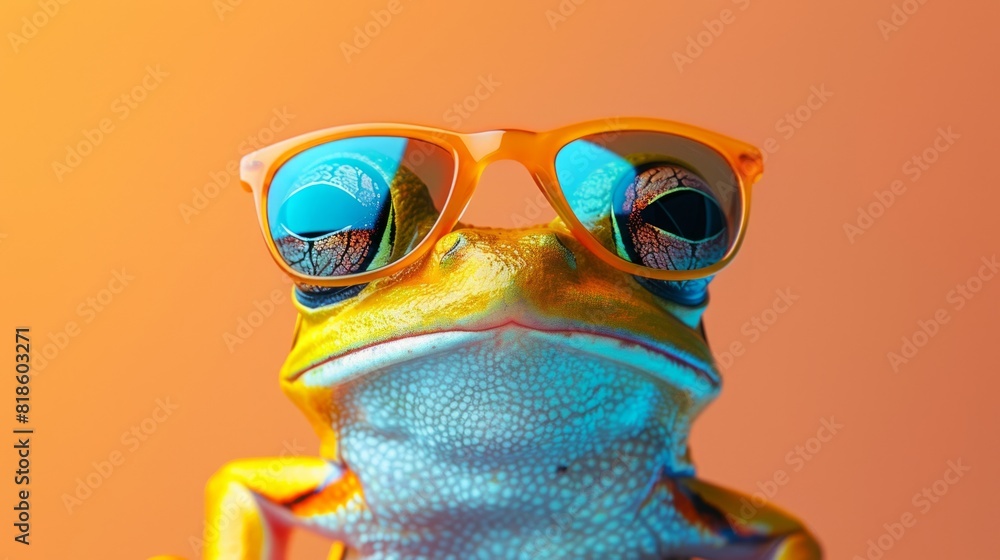 frog wearing sunglasses on a solid color background frog wearing sunglasses on a solid color background