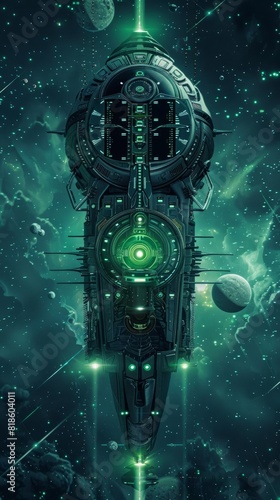 The spaceship slowly descended through the atmosphere, its sleek green hull gleaming in the sunlight