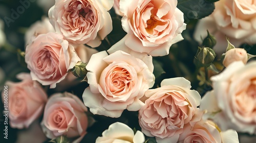 Elegant Pale Pink Roses Clustered Together  a Soft Floral Background. Perfect for Invitations and Romantic Settings. Subtle Beauty Captured. AI