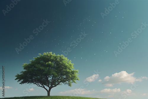 A surreal landscape of a tree and sky
