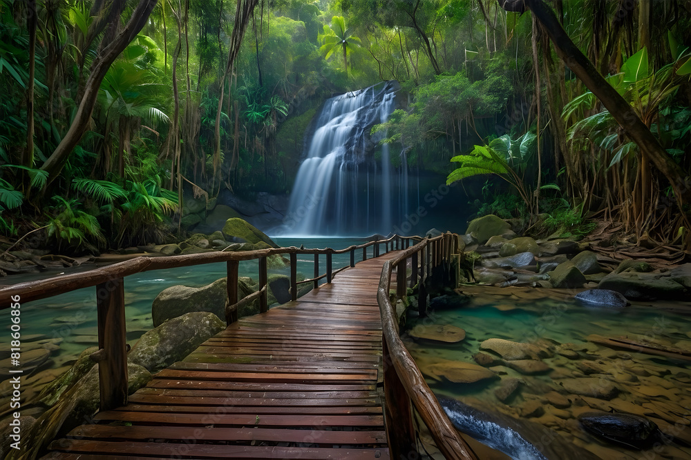 Fototapeta premium A wooden path amidst the forest