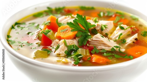 chicken soup, isolated on white background