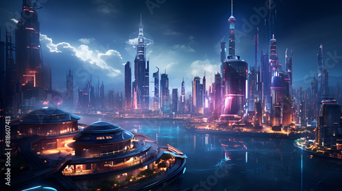 Vibrant cyber city Global cityscape