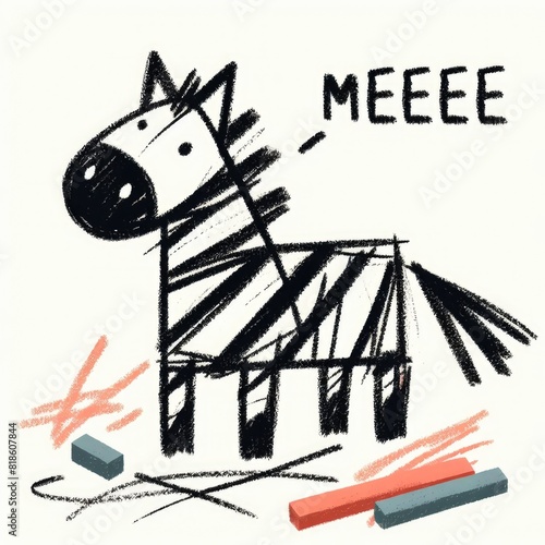 Child Drawing a Cute and Adorable Zebra