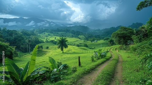 The lush green landscape of the jungle scene photo