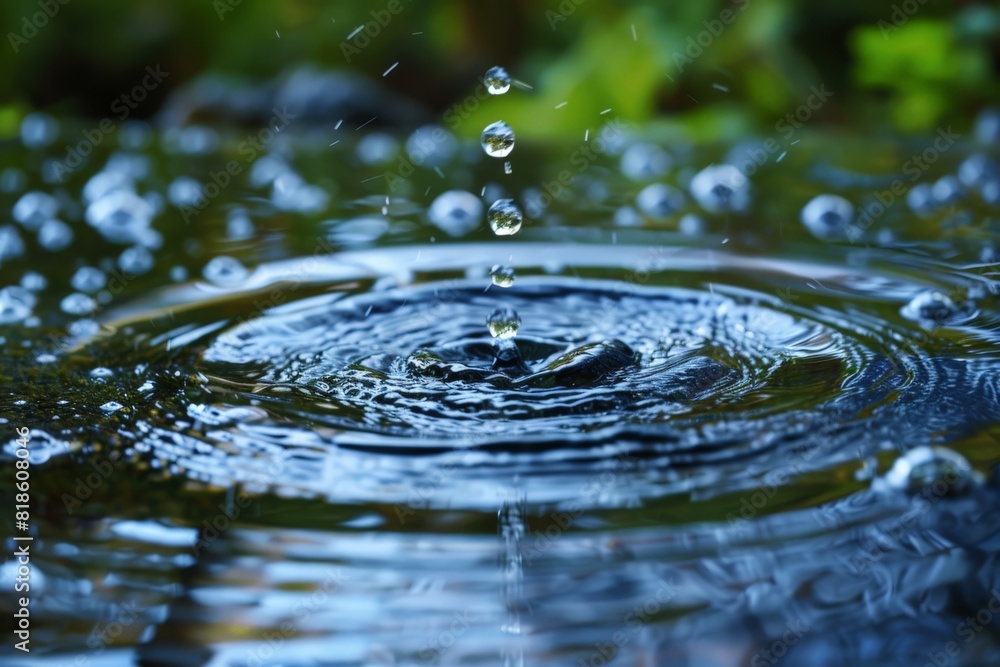 Water Droplets Creating Ripples in Pond Water Droplets Creating Ripples in Pond
