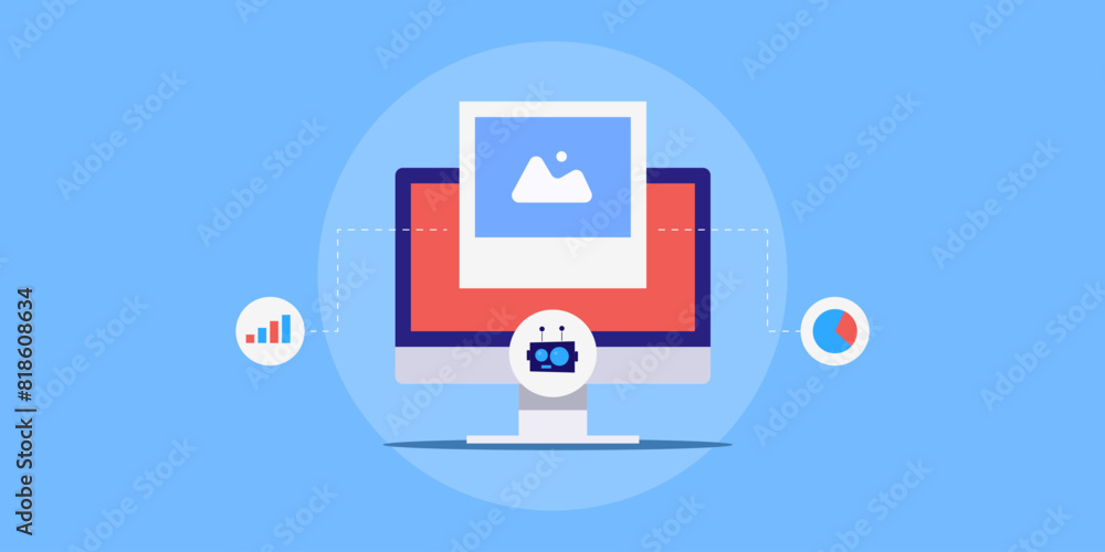 Analysing image data with artificial intelligence software technology, vector illustration concept. Analysing image data with artificial intelligence software technology, vector illustration concept.