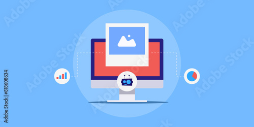 Analysing image data with artificial intelligence software technology, vector illustration concept.