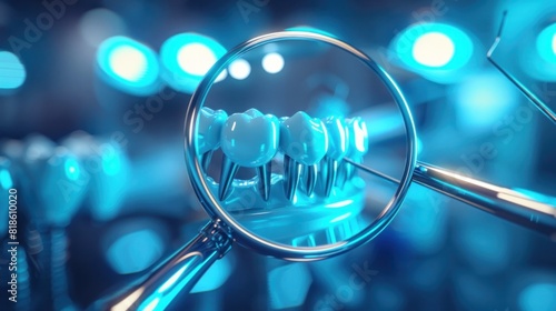 Luminescent Golden Dental Mirror A Glimpse into Modern Medical Digital Art photo