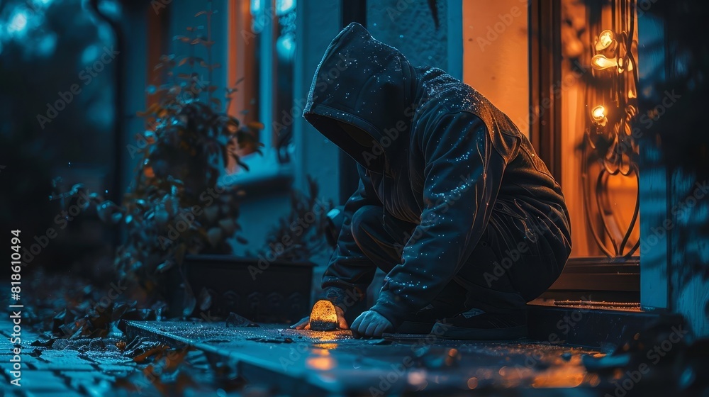 A boy crouches in the rain, searching for something on the ground. A boy crouches in the rain, searching for something on the ground.