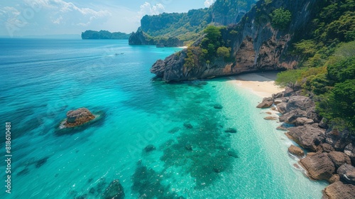 Wallpaper Mural Aerial view on sea in summer seascape with clear water in sunny day. Torontodigital.ca