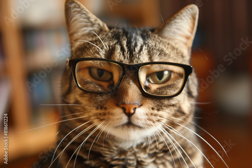 眼鏡をかけたキジトラ猫のクローズアップ photo