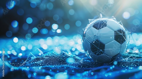 soccer ball on the blue technology