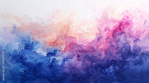 A dreamy abstract watercolor painting on canvas with delicate pastel shades of pink, purple, and blue