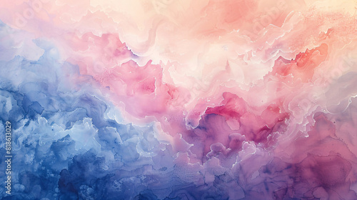 A dreamy abstract watercolor painting on canvas with delicate pastel shades of pink, purple, and blue photo