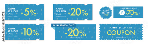 雨の日のセールに使える青い雨模様のクーポンベクターアイコンセット2