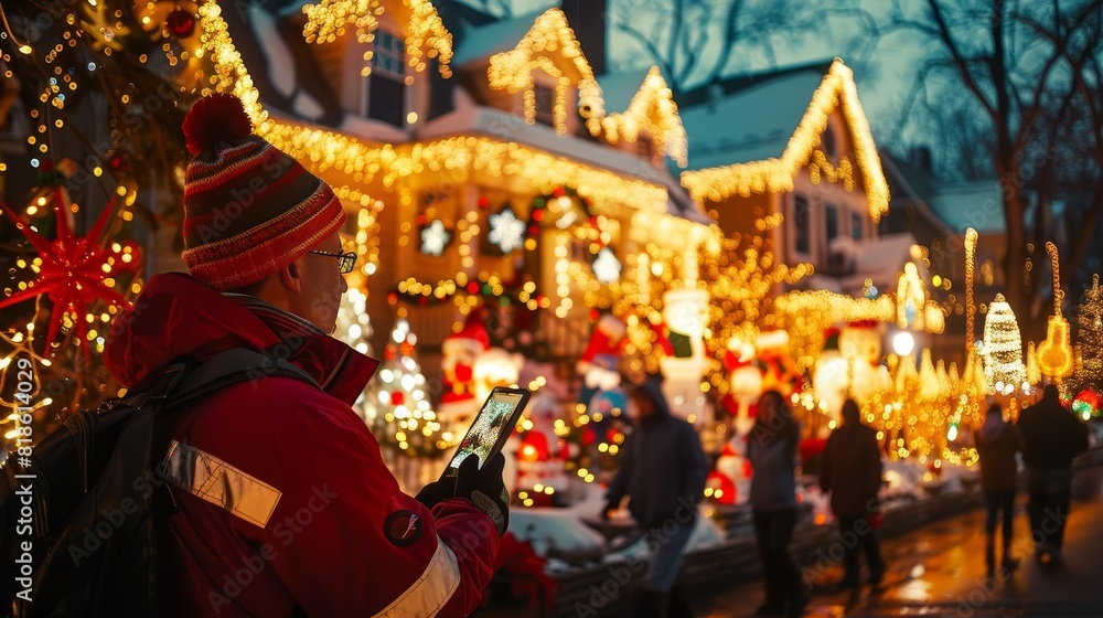 A tour guide leading a holiday lights tour