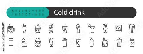 set of cold drink icons, water, beverage, fresh