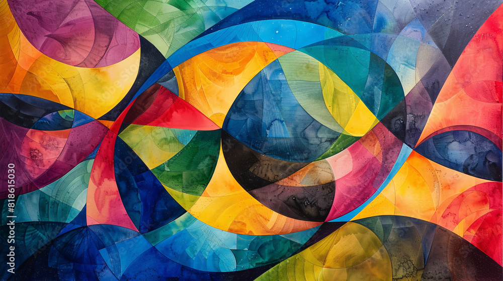 Fototapeta premium A dynamic abstract watercolor on canvas showcasing vibrant blues and purples with intricate, swirling patterns