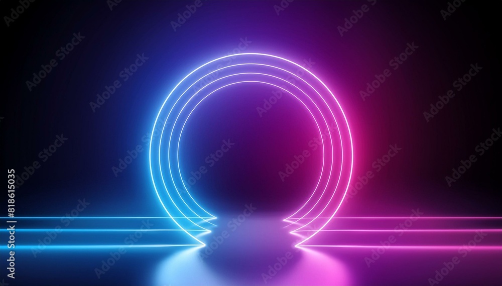 3d render, blue pink neon round frame, circle, ring shape, empty space, ultraviolet light, 80's retro style, fashion show stage, abstract background 3d render, blue pink neon round frame, circle, ring shape, empty space, ultraviolet light, 80's retro style, fashion show stage, abstract background
