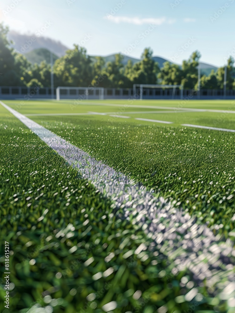 close-up estadio de futbol con cÃ©sped artificial, pista de atletismo de hierba.
