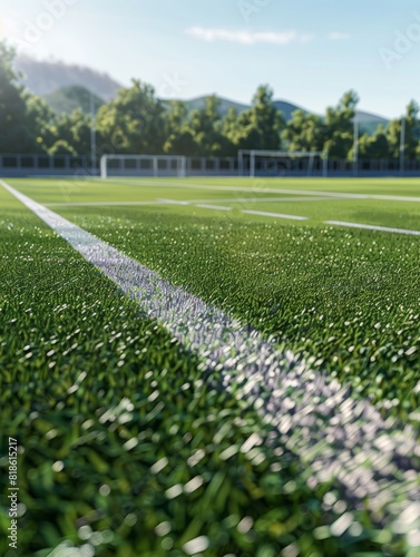 close-up estadio de futbol con cÃ©sped artificial, pista de atletismo de hierba. © Johannes