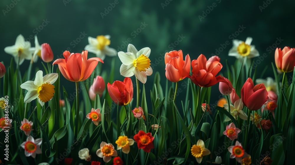 A field of flowers with a mix of red, yellow, and white flowers A field of flowers with a mix of red, yellow, and white flowers