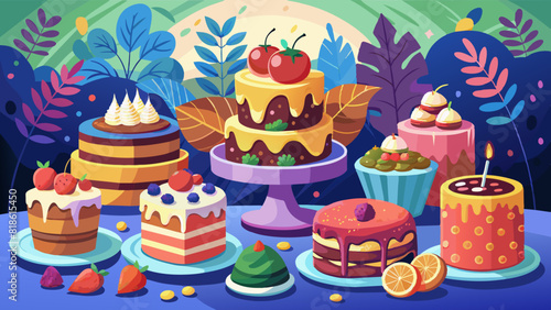 Colorful Assortment of Desserts in a Vivid Fantasy Setting. International Cake Day