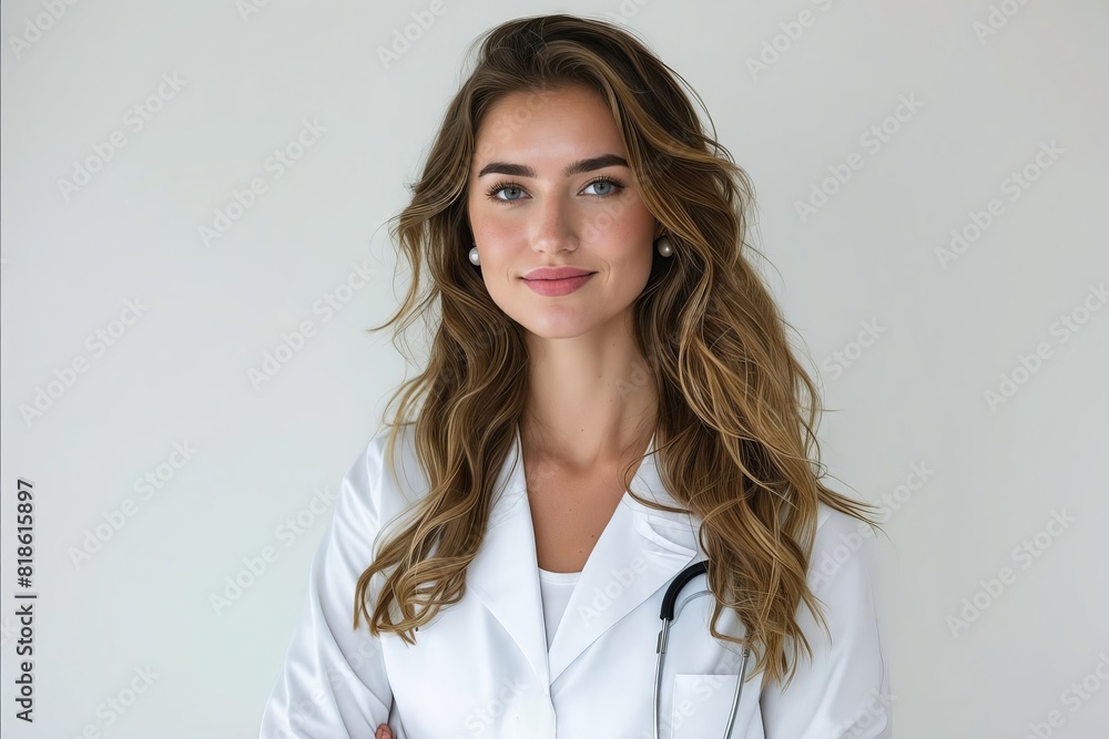 A beautiful woman in white coat with stethoscope. A beautiful woman in white coat with stethoscope.