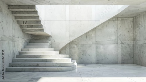 Modern  simple  clean single staircase in the house. Generative AI. Interior