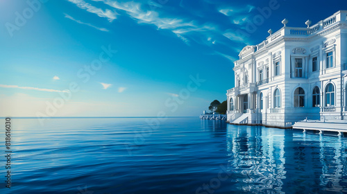 海沿いの白い洋館ーa white mansion by the sea generative AI photo