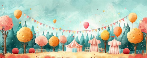 A vintage festival with classic bandstands, retro clothing, and nostalgic decorations, Vintage, Watercolor photo