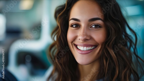 A smiling woman with long hair. Free Download A smiling woman with long hair. - GFXLoad