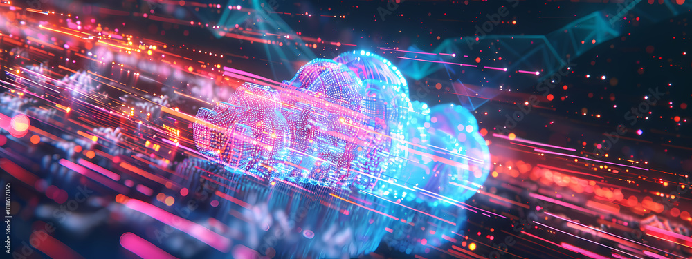 Obraz premium Digital Cloud with Neon Lights