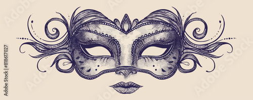 Carnival mask hand drawn sketch in doodle style. vector simple illustration