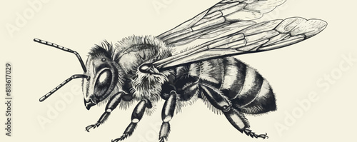 bee sitting hand drawn sketch insects vector illustration