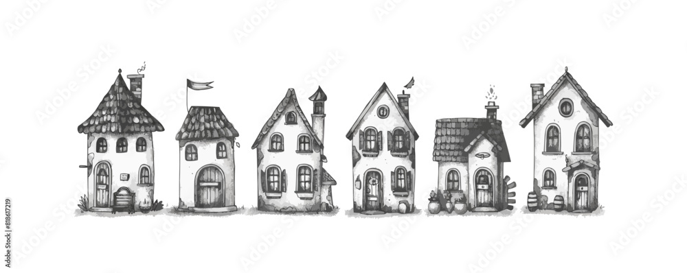 Collection of hand drawn houses. vector simple